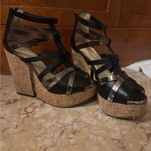 Jimmy Choo Black and Gold Platform Sandals